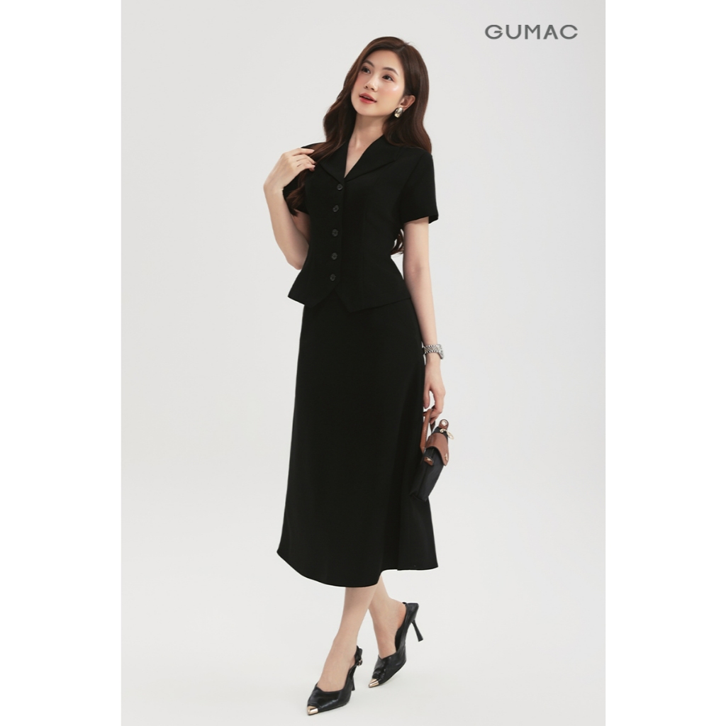 Set Lẻ Áo Peplum Nữ GUMAC Cổ Sam Tay Ngắn LAG0106 - Chân Váy Midi Dáng A Basic Thanh Lịch LVG0105 - LVG0114