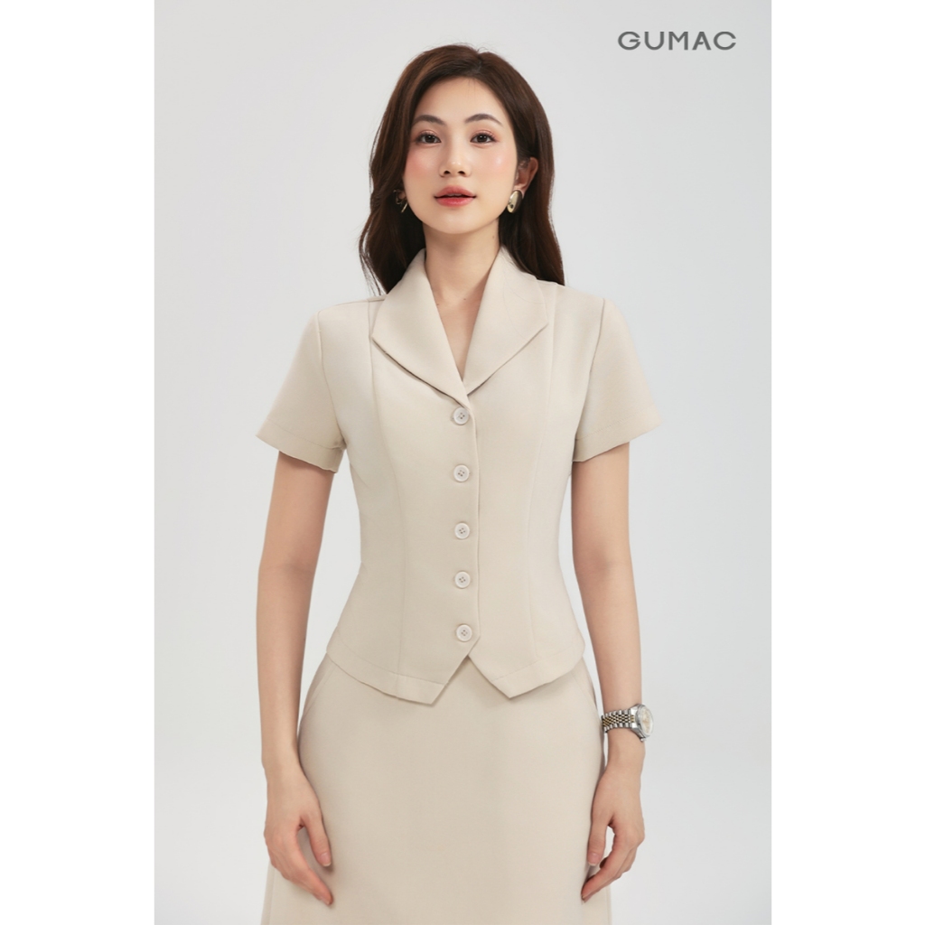 [Size S - XXL] Set lẻ Áo nữ GUMAC peplum cổ sam tay ngắn tôn dáng LAG0106 - Chân váy nữ GUMAC dáng A một lớp LVG0105