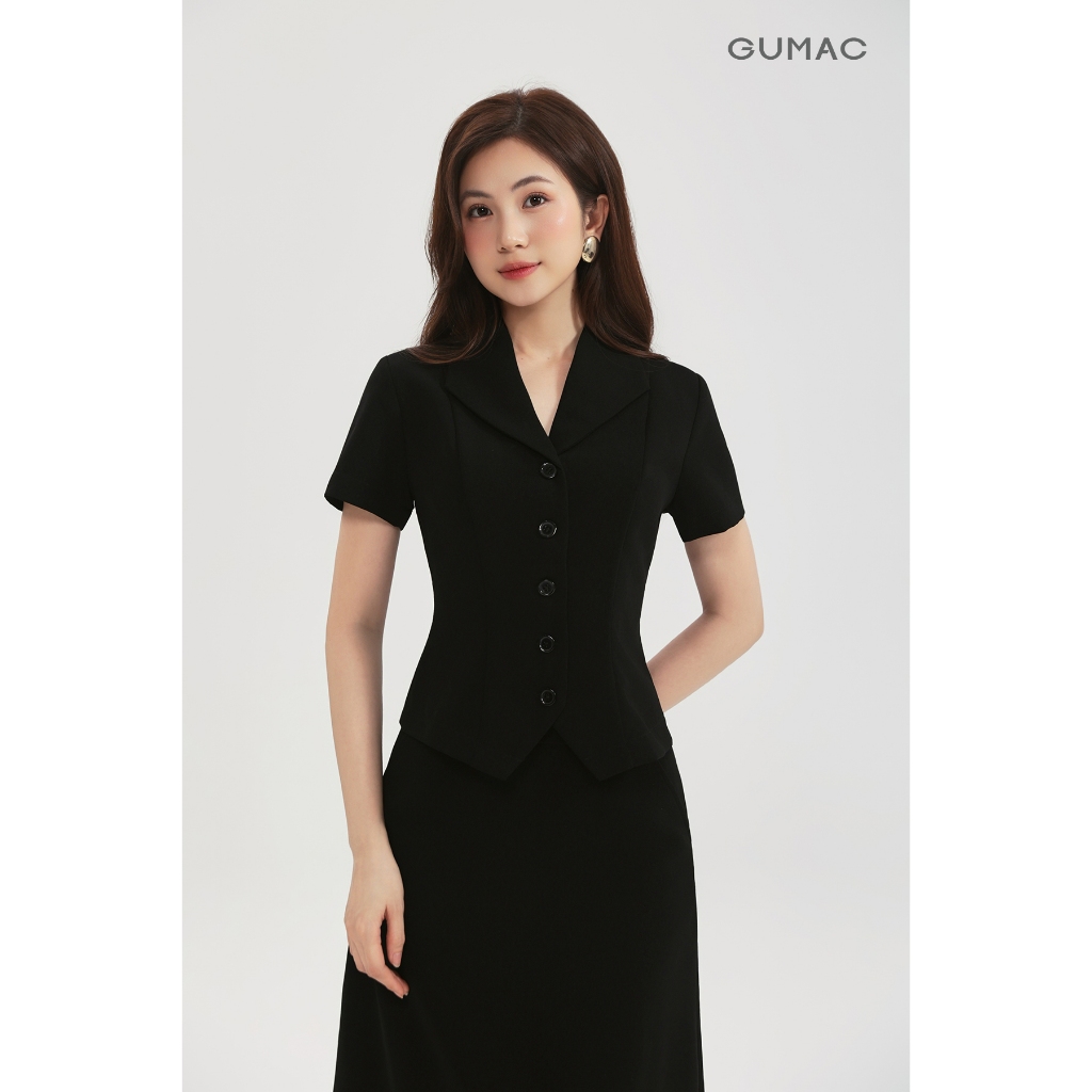 [Size S - XXL] Set lẻ Áo nữ GUMAC peplum cổ sam tay ngắn tôn dáng LAG0106 - Chân váy nữ GUMAC dáng A một lớp LVG0105