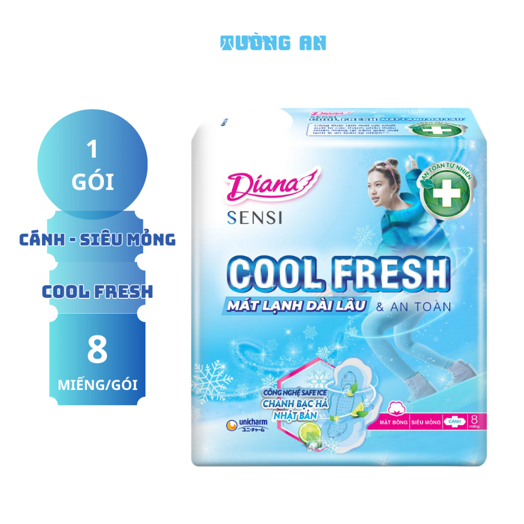 Băng Vệ Sinh Diana Sensi Cool Fresh Có Cánh/Không Cánh Siêu Mỏng 8 Miếng