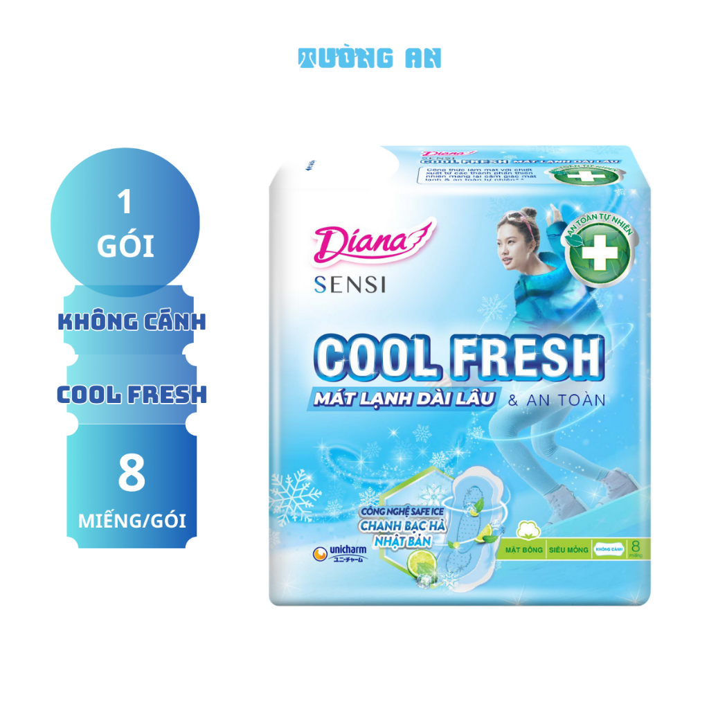Băng Vệ Sinh Diana Sensi Cool Fresh Có Cánh/Không Cánh Siêu Mỏng 8 Miếng