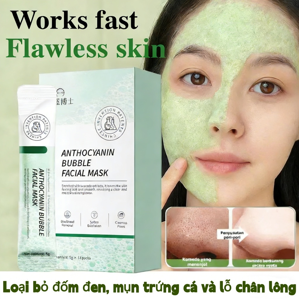 Mặt nạ bọt anthocyanin Làm sạch sâu Làm sạch mụn đầu đen Thu nhỏ lỗ chân lông Chăm sóc da 12 mặt nạ