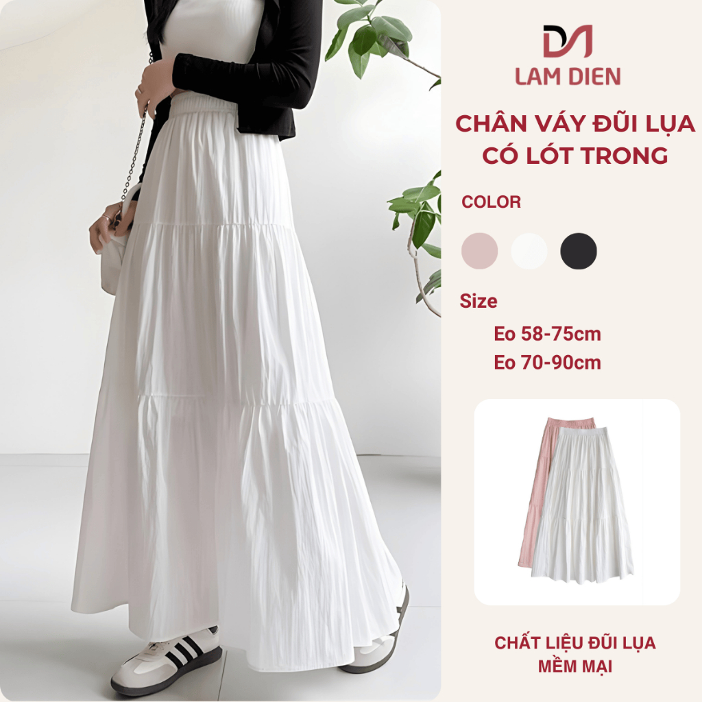 Chân Váy Đũi Lụa Nữ Có Lót Trong, Chân Váy Ba Tầng Mềm Mại Dáng Xòe Dễ Phối Đồ Q027