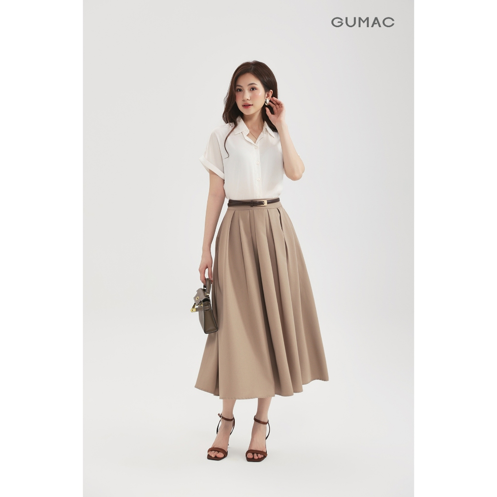 Chân Váy Xếp Ly Dáng Dài GUMAC Chân Váy Chữ A Lưng Cao Có Túi Vải Cotton Lạnh Cao Cấp LVE1001