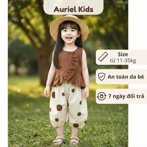 Set Đồ Bé Gái, Set Đồ Bộ Sát Nách Mix Quần Quần Thụng Chấm Bi Chất Liệu Cotton Mềm