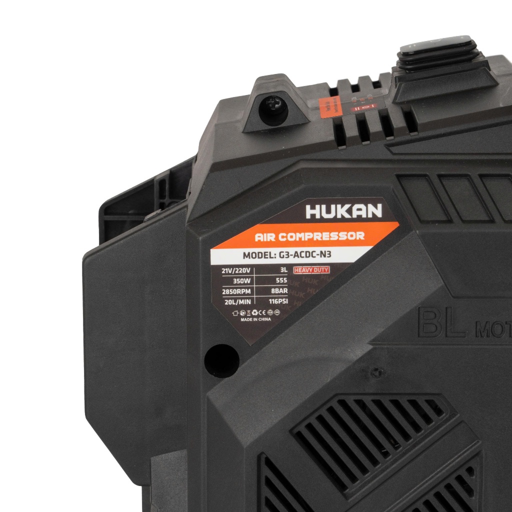 Máy nén khí vừa Dùng Điện và Dùng Pin HUKAN G3-ACDC-N3, 350w 8Bar, Chân pin phổ thông, Không than