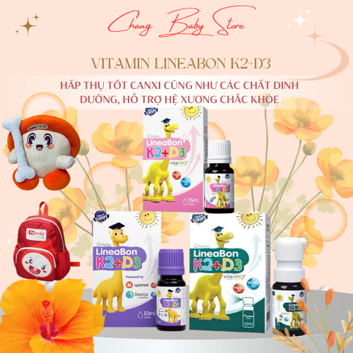 Lineabon K2+D3 Bổ Sung Vitamin K2D3 Tinh Khiết Hỗ Trợ Tăng Chiều Cao, Hấp Thụ Canxi, Giảm Còi Xương