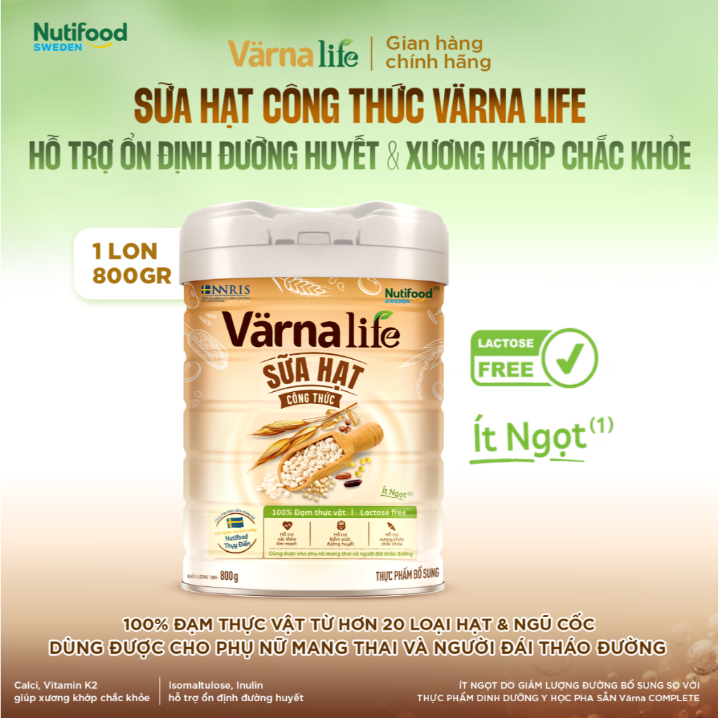 Sữa Hạt VARNA LIFE ( COMBO 3 Tặng 4 Hộp SNPS) - Ít Ngọt, Không Lactose, Đạm Thực Vật, Bổ Sung Canxi