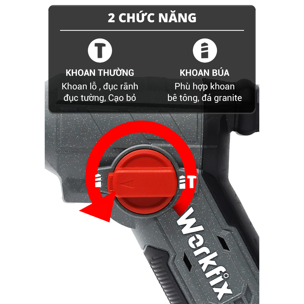 Máy Khoan Búa Mini Chạy Pin Workfix WF-RH1902MN – Động Cơ Brushless, SDS Plus, Lực Đập 1.9J – Không Chổi Than – Pin 21V