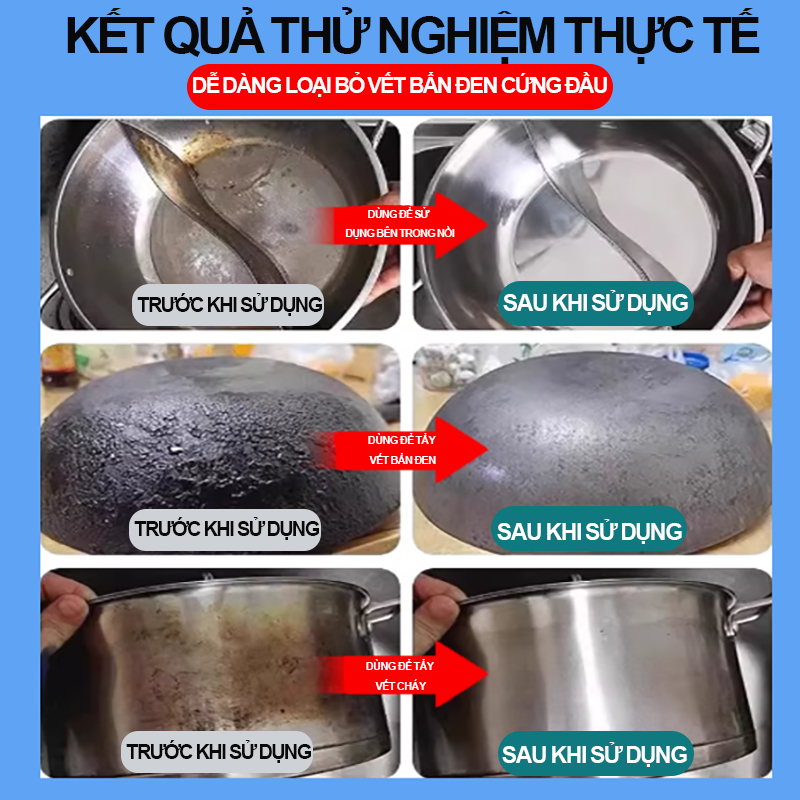 [COD] Nước tẩy vết bẩn đen có thể loại bỏ dầu mỡ và các vết bẩn cứng đầu trên nồi, chảo, dụng cụ nhà bếp và máy hút mùi.