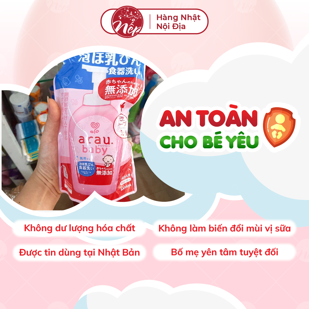 Nước rửa bình ARAU Baby Nhật chính hãng chai 500ML/túi 450ML - nepshop1