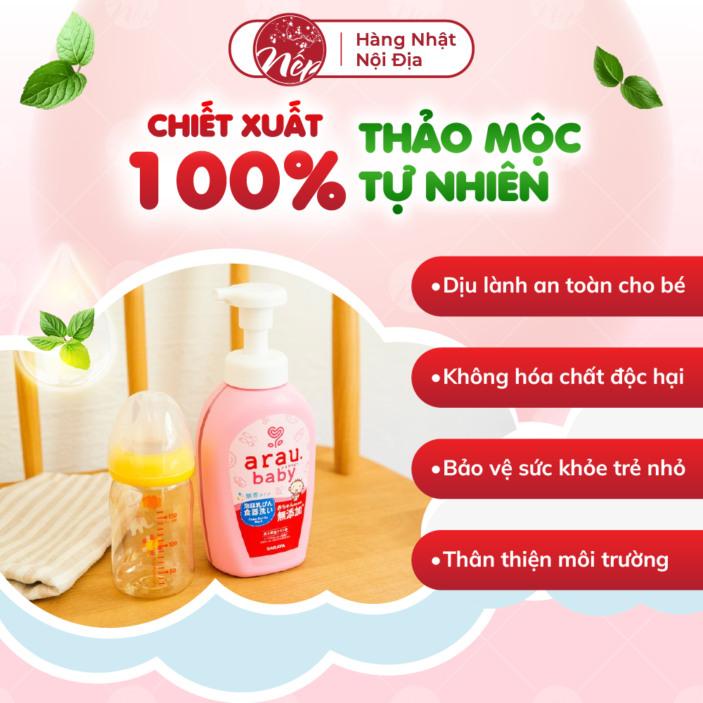 Nước rửa bình ARAU Baby Nhật chính hãng chai 500ML/túi 450ML - nepshop1
