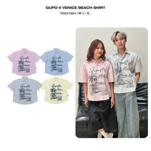 Áo Sơ Mi Boxy Graphic GUPO Venice Beach Form Boxy Vải Oxford Kẻ Sọc Cao Cấp Unisex Nam Nữ TS43