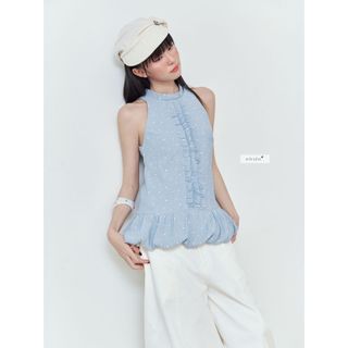 𝐓𝐞𝐚𝐥 𝐇𝐚𝐥𝐭𝐞𝐫 𝐓𝐨𝐩 - Áo yếm kiểu nữ phối bèo chấm bi thiết kế dáng bí nhien.official NAS00024