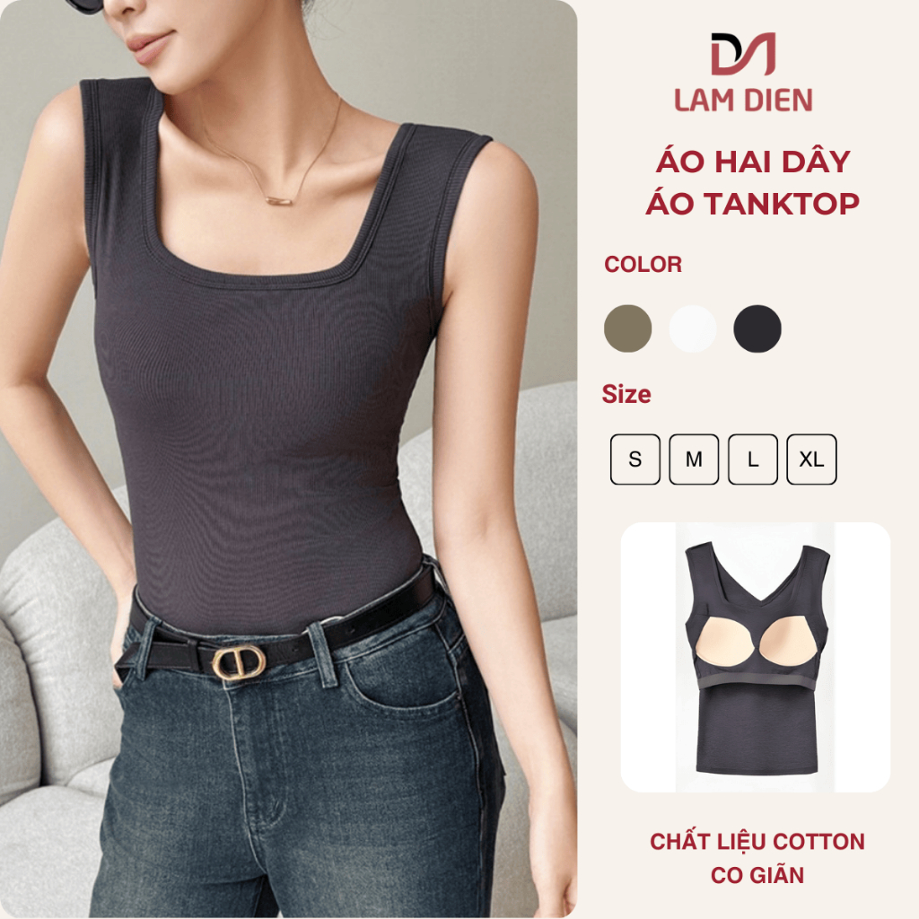 Áo Hai Dây Nữ Cotton Croptop Trẻ Trung, Áo Tanktop Nữ Dáng Ôm Co Giãn Mặc Đi Chơi Đi Tập LAS010