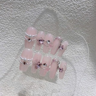 NANTY Nailbox thiết kế màu thạch hồng đính đá móng dài M304