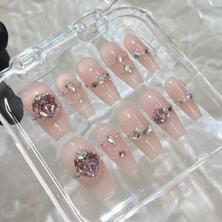 NANTY Nailbox thiết kế màu thạch hồng đính đá móng dài M304