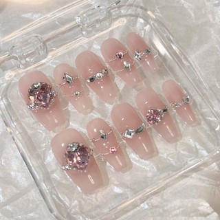 NANTY Nailbox thiết kế màu thạch hồng đính đá móng dài M304