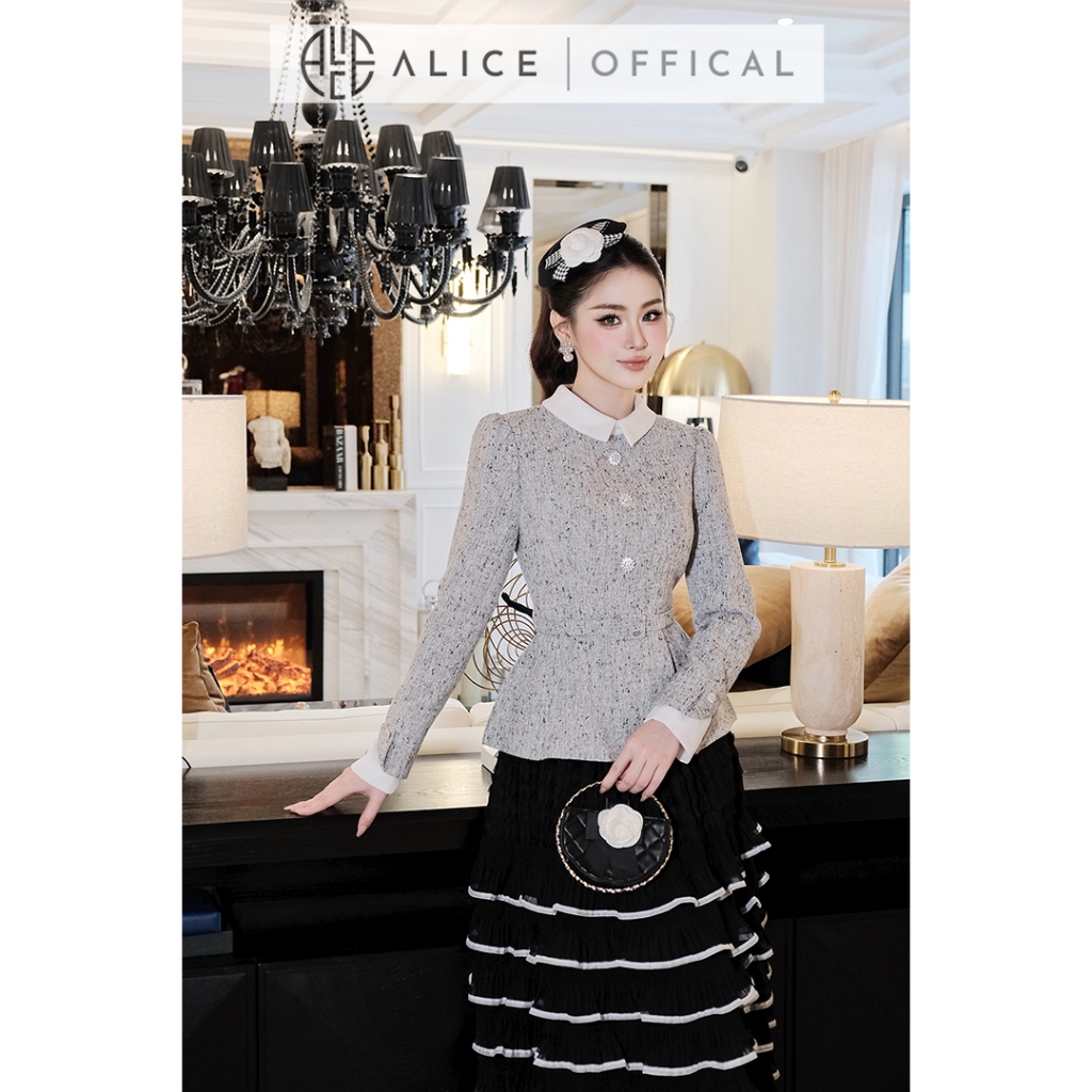 Set Váy Tết Alice Cao Cấp, Áo Dạ Tiêu Ép Mùng Phối Chân Váy Maxi Tơ Tầng Tiểu Thư Sang Chảnh S1060