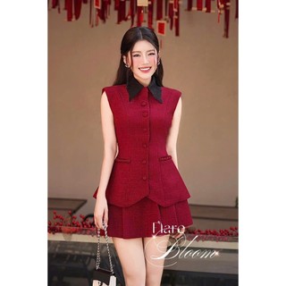 Set đồ nữ áo vest sát nách cổ phối ren + chân váy ngắn, sang chảnh thanh lịch HB.Studio S91