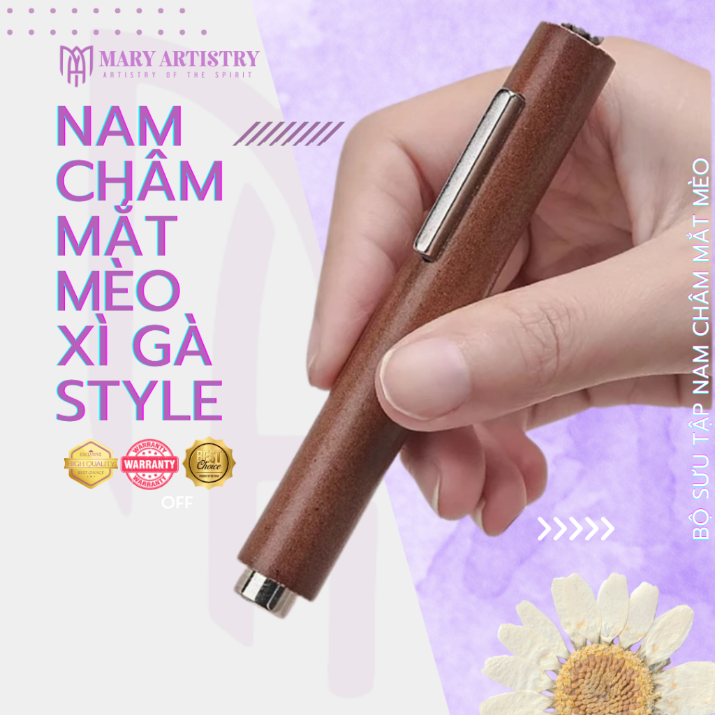 Bút Nam Châm Đẩy Sơn Gel Mắt Mèo Xì Gà Style Cán Gỗ 3 in 1 - Tạo Hình Hoa Văn, Trái Tim, Hiệu Ứng 3D