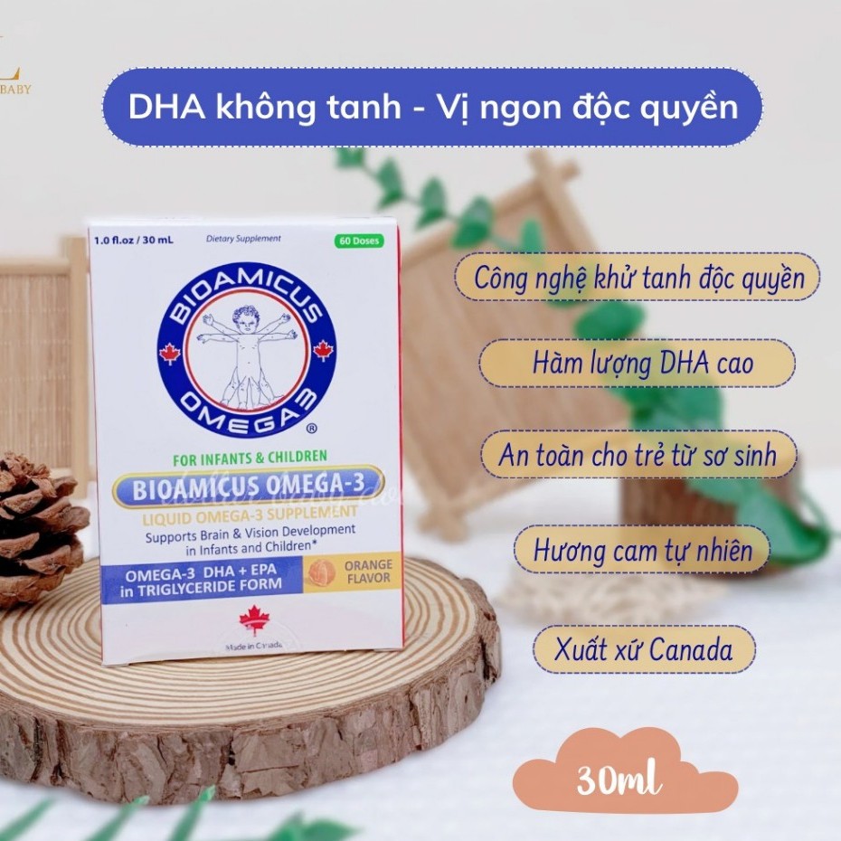 Bioamicus Omega 3 Bổ Sung DHA Giúp Bé Thông Minh,Mắt Sáng Khỏe, Hương Cam Thơm Tự Nhiên chai 30ml