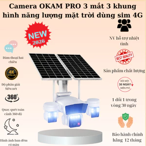 NEW 2026 Camera năng lượng mặt trời sim 4G giám sát ba màn hình dùng sim 4G, chống nước ip67,3 mắt xoay