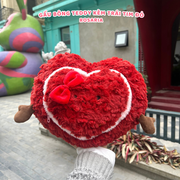 (Valentine 2026) Gấu bông hình Trái tim đỏ kèm Teddy ôm thư cao cấp, Thú bông 2in1 làm quà tặng ý nghĩa