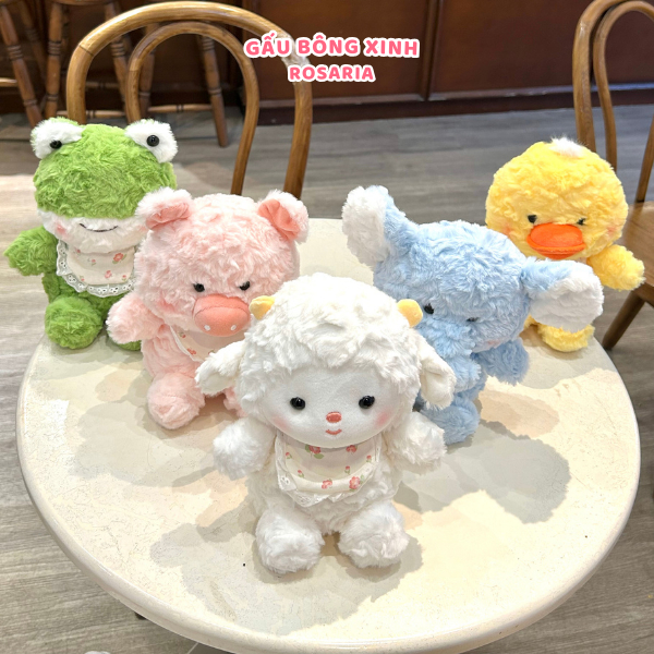 Gấu Bông Voi, Heo, Cừu, Ếch, Vịt Đeo Yếm Cao Cấp – Thú Nhồi Bông Dễ Thương Quà Tặng, Decor Phòng