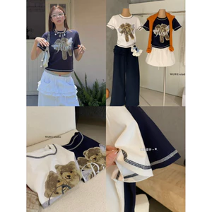 WGWE | Áo thun Babytee in hình viền nổi cổ tròn phong cách Hàn Quốc W8670