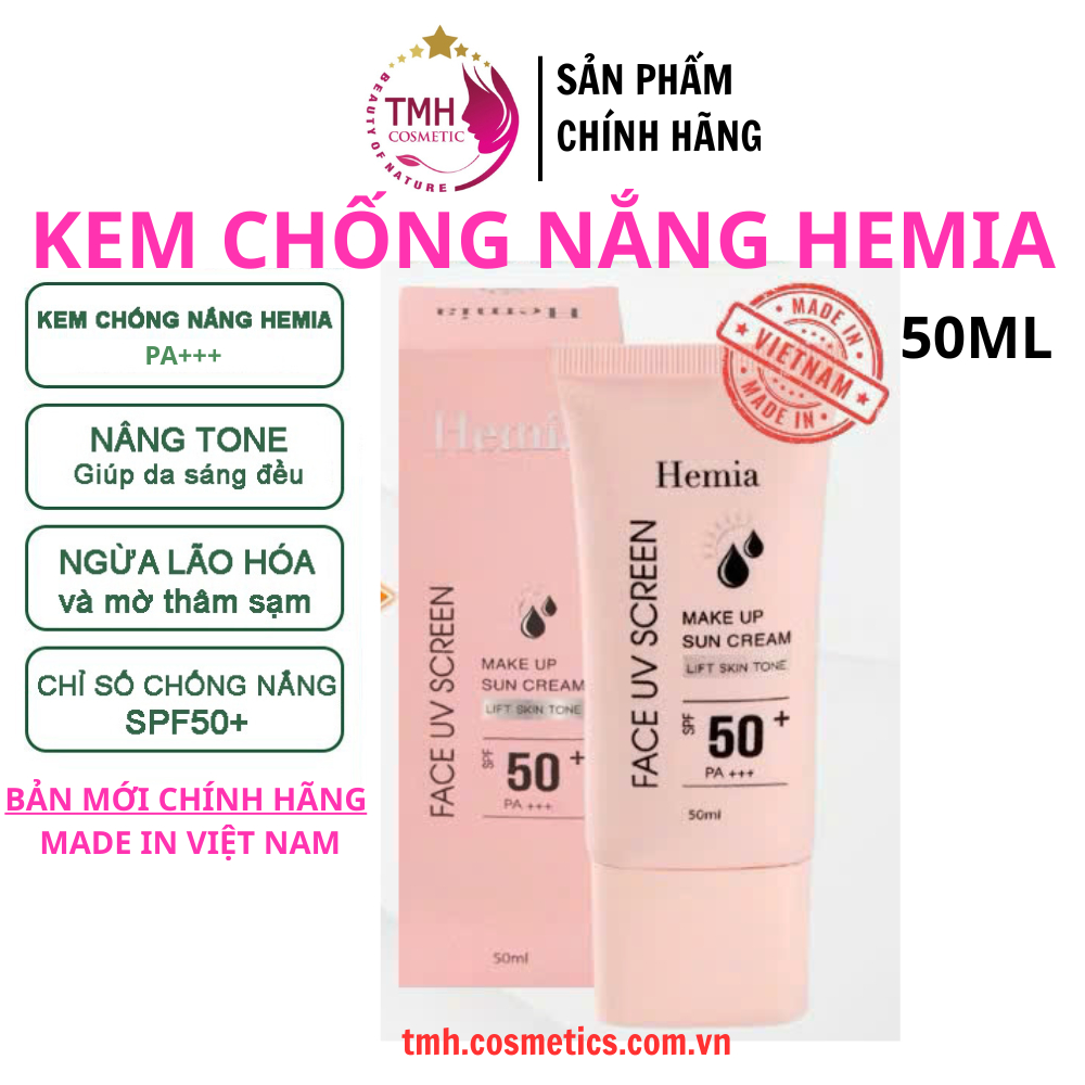 Kem Chống Nắng Hemia Nâng Tone Trắng Da Kiềm Dầu Cho Da Dầu Mụn Da Khô Da Nhạy Cảm 50ml - Hình ảnh thực tế