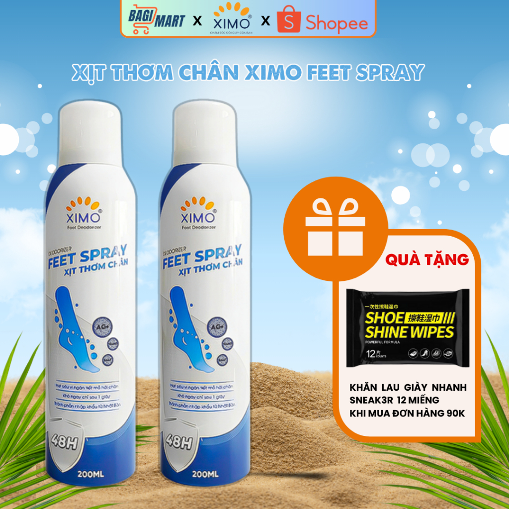 Xịt thơm chân Ximo Feet Spray 200ml ngăn tiết mồ hôi, khử mùi hôi chân, mùi hôi giày và vi khuẩn gây mùi hôi