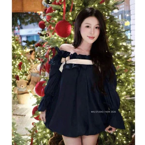 MIU.STUDIO • Áo váy trễ vai phối bèo tay bồng đính nơ viền đá cao cấp , Áo trễ vai tiểu thư from bí bồng xoè kèm quần