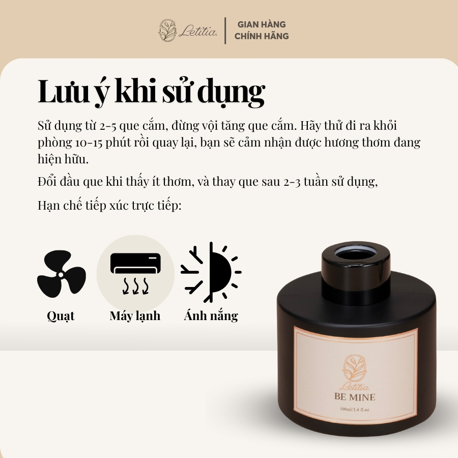 Tinh Dầu Khuếch Tán Cao Cấp Cắm Que Thơm Phòng Letitia Hương Luxe Rouge Size 100ml