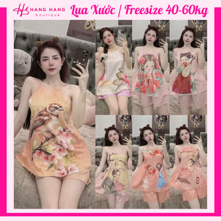Đồ ngủ nữ 40-60kg, đồ ngủ 2 dây yếm quần đùi in 1 mặt lụa xước mềm mát 60CS28, đồ bộ nữ đồ mặc nhà dễ thương sang chảnh