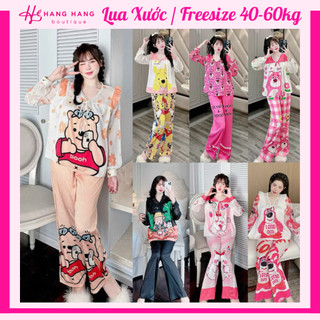 Đồ ngủ nữ 40-60kg, pijama dài tay voan cổ tim bèo lụa xước mềm mát 60DD18, đồ bộ nữ đồ mặc nhà tiểu thư dễ thương