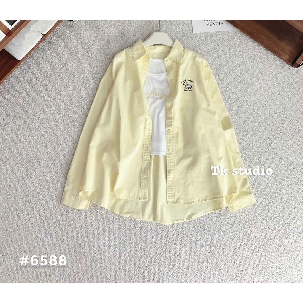 [𝑯𝒂 𝑨𝒏𝒉]Set Áo Sơ Mi Cún Ngực QCL1