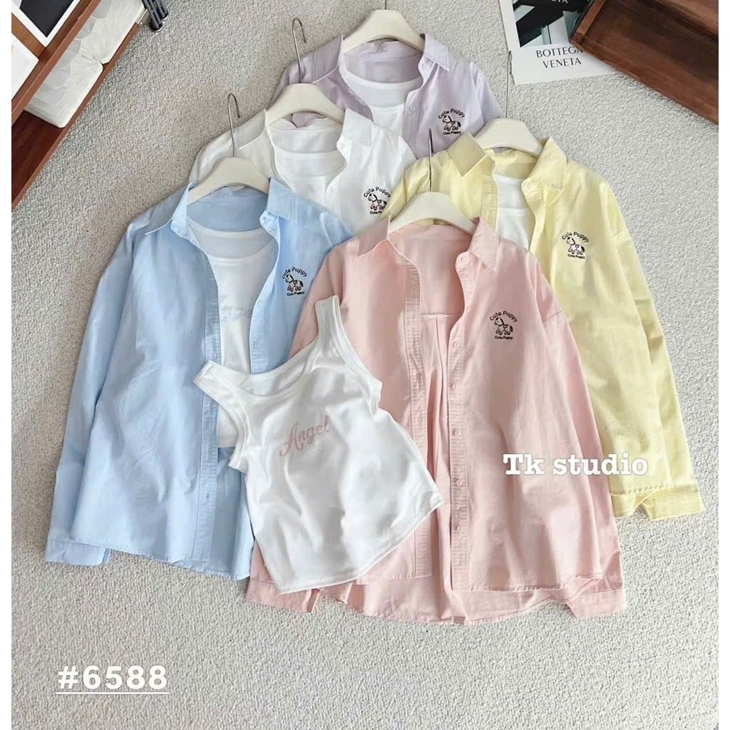 [𝑯𝒂 𝑨𝒏𝒉]Set Áo Sơ Mi Cún Ngực QCL1