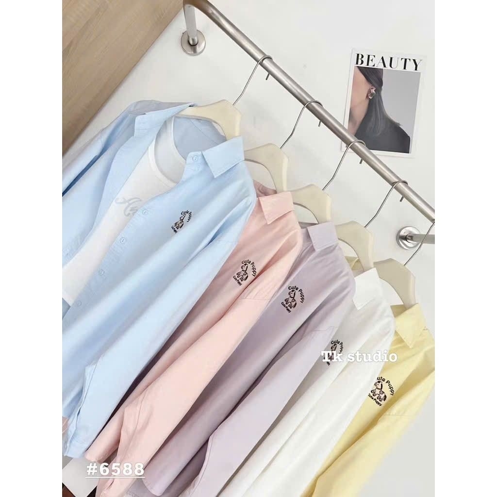 [𝑯𝒂 𝑨𝒏𝒉]Set Áo Sơ Mi Cún Ngực QCL1