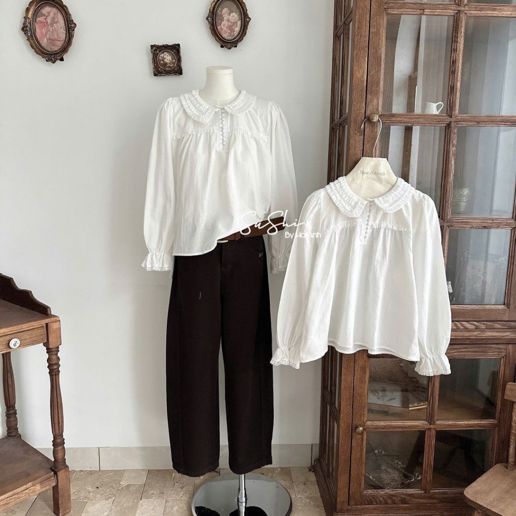 [𝑯𝒂 𝑨𝒏𝒉]Áo Sơ Mi Cổ Ren Tiểu Thư QCL1