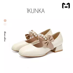 IKUNKA Giày Mary Jane gót cao 3 cm của IKUNKA, thoải mái và dễ phối đồ, điểm xuyết nơ ngọc trai