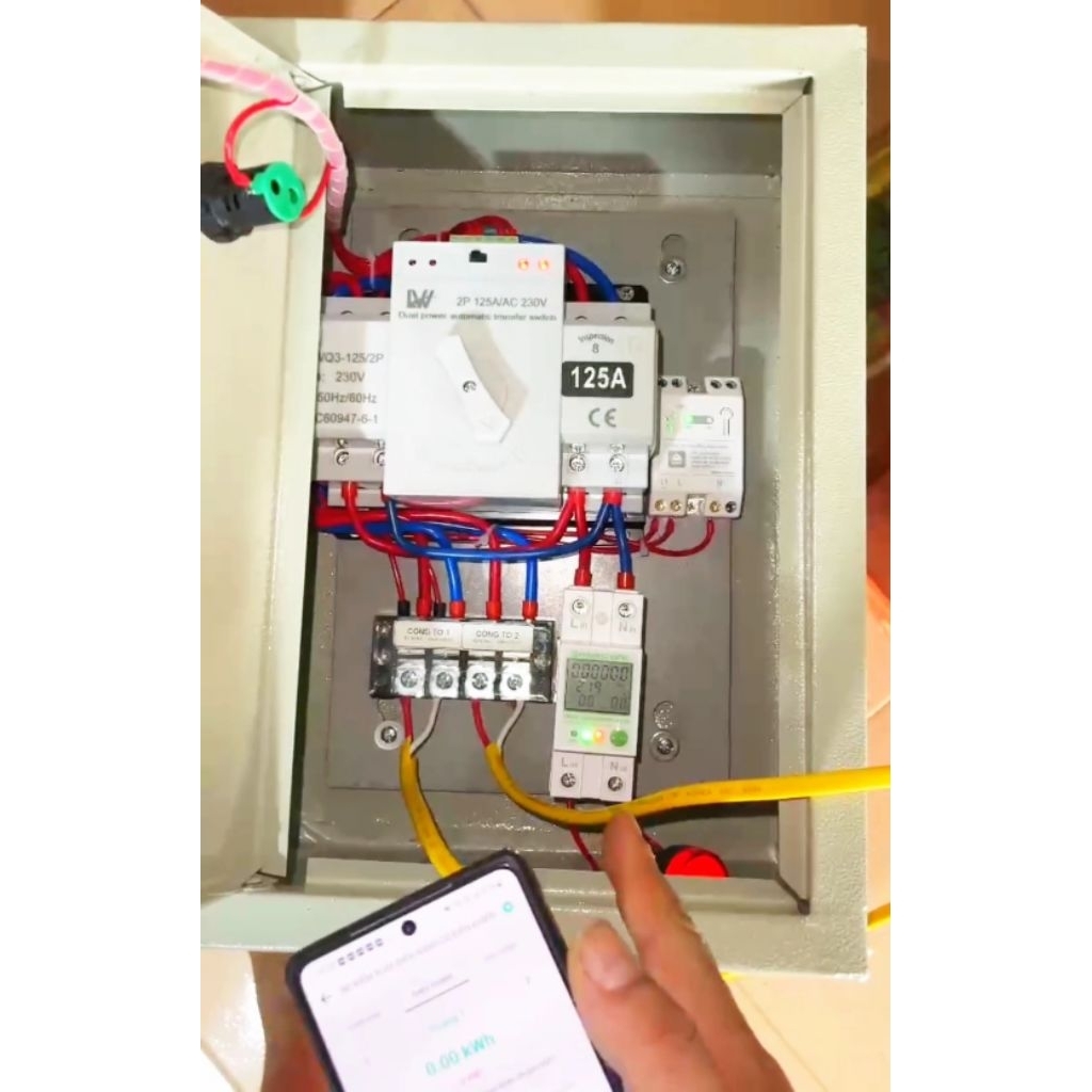 [Ms8]TỦ CHUYỂN NGUỒN Có Đồng Hồ Đo Điện Thông Minh HUNONIC  -ATS125- CHUYỂN NGUỒN TỰ ĐỘNG Đầy đủ APTOMAT VÀ CẦU CHIA TẢI