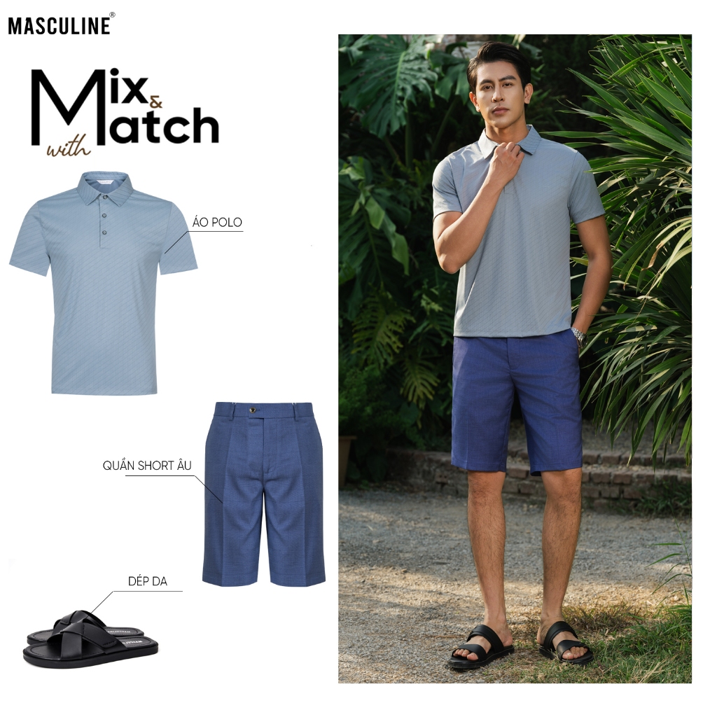 Áo polo nam cao cấp MASCULINE MPL58 Form Regular Fit họa tiết kẻ bắt mắt chống nhăn giữ form tốt