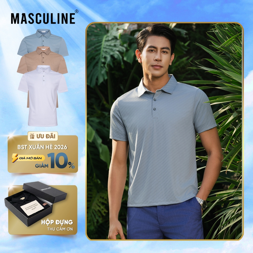 Áo polo nam cao cấp MASCULINE MPL58 Form Regular Fit họa tiết kẻ bắt mắt chống nhăn giữ form tốt