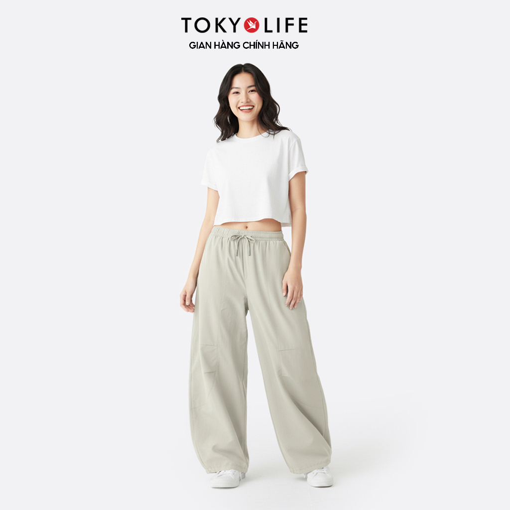 Quần Gió Unisex Ống Cong Form Rộng Phong Cách Tối Giản Cạp Chun Dây Rút 40005378 - TOKYOLIFE