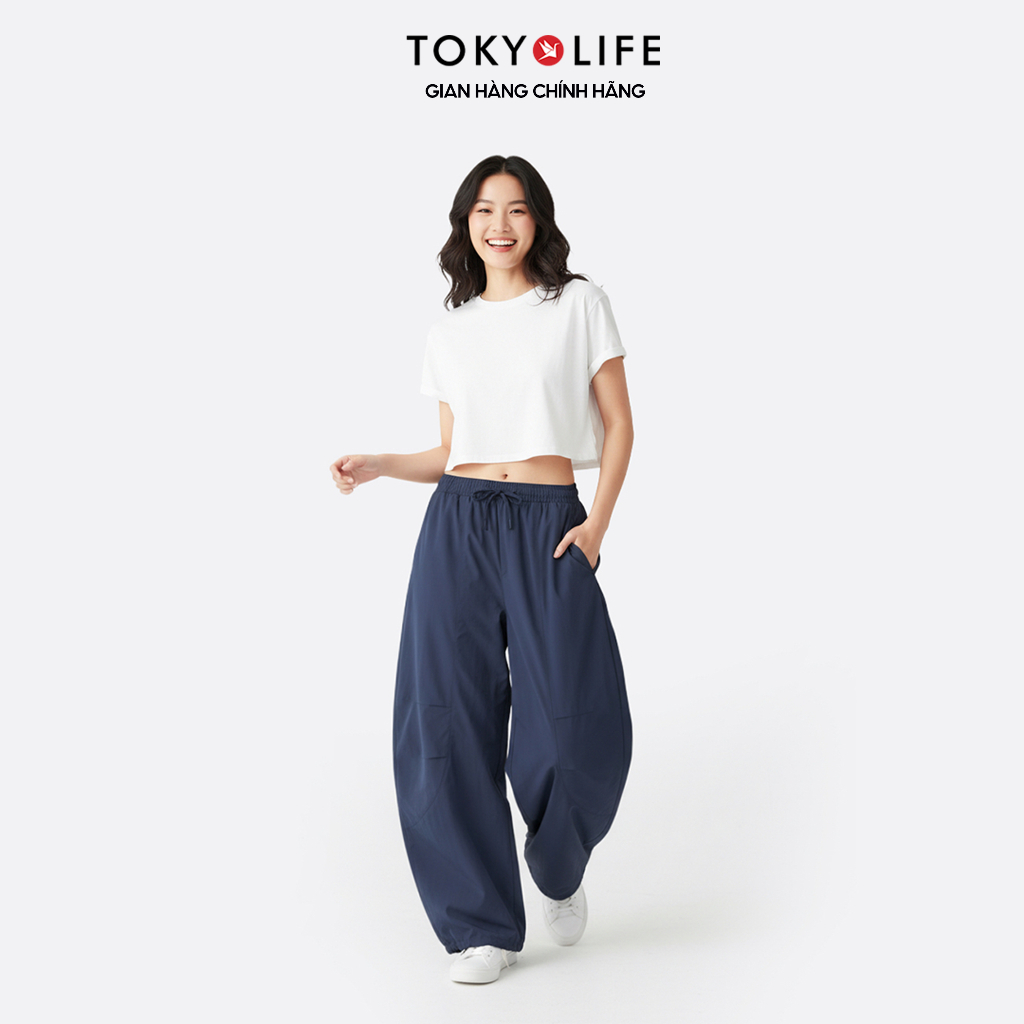 Quần Gió Unisex Ống Cong Form Rộng Phong Cách Tối Giản Cạp Chun Dây Rút 40005378 - TOKYOLIFE