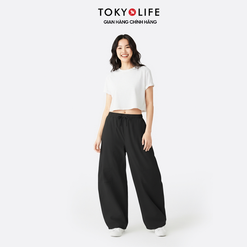 Quần Gió Unisex Ống Cong Form Rộng Phong Cách Tối Giản Cạp Chun Dây Rút 40005378 - TOKYOLIFE