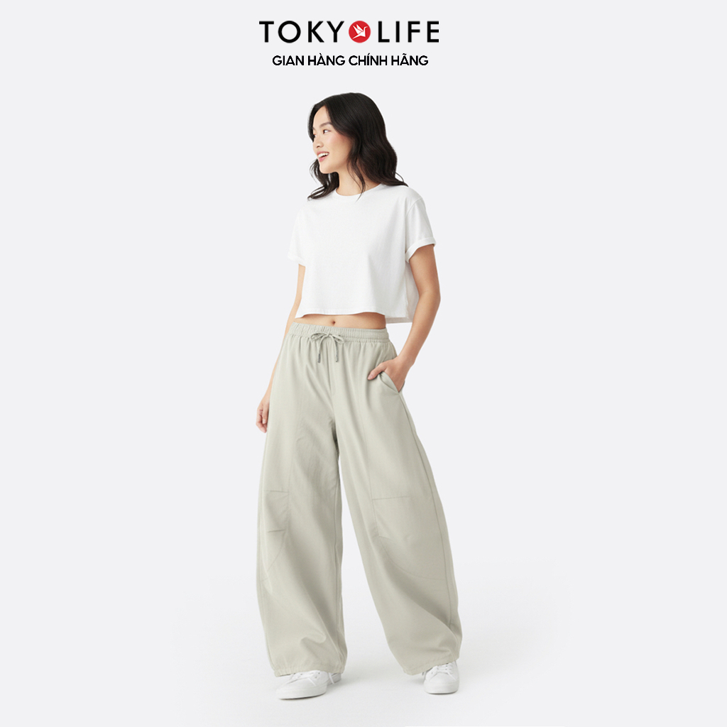Quần Gió Unisex Ống Cong Form Rộng Phong Cách Tối Giản Cạp Chun Dây Rút 40005378 - TOKYOLIFE