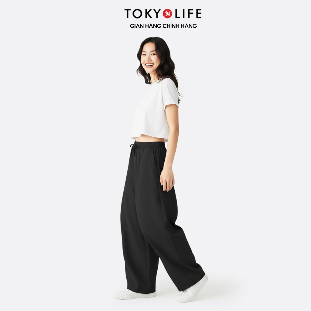 Quần Gió Unisex Ống Cong Form Rộng Phong Cách Tối Giản Cạp Chun Dây Rút 40005378 - TOKYOLIFE