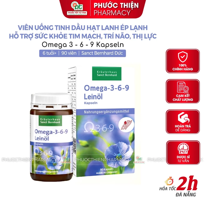 Viên uống dầu hạt lanh dầu cá omega 3 bổ sung Omega 369 Sanct Bernhard Lọ 90 viên